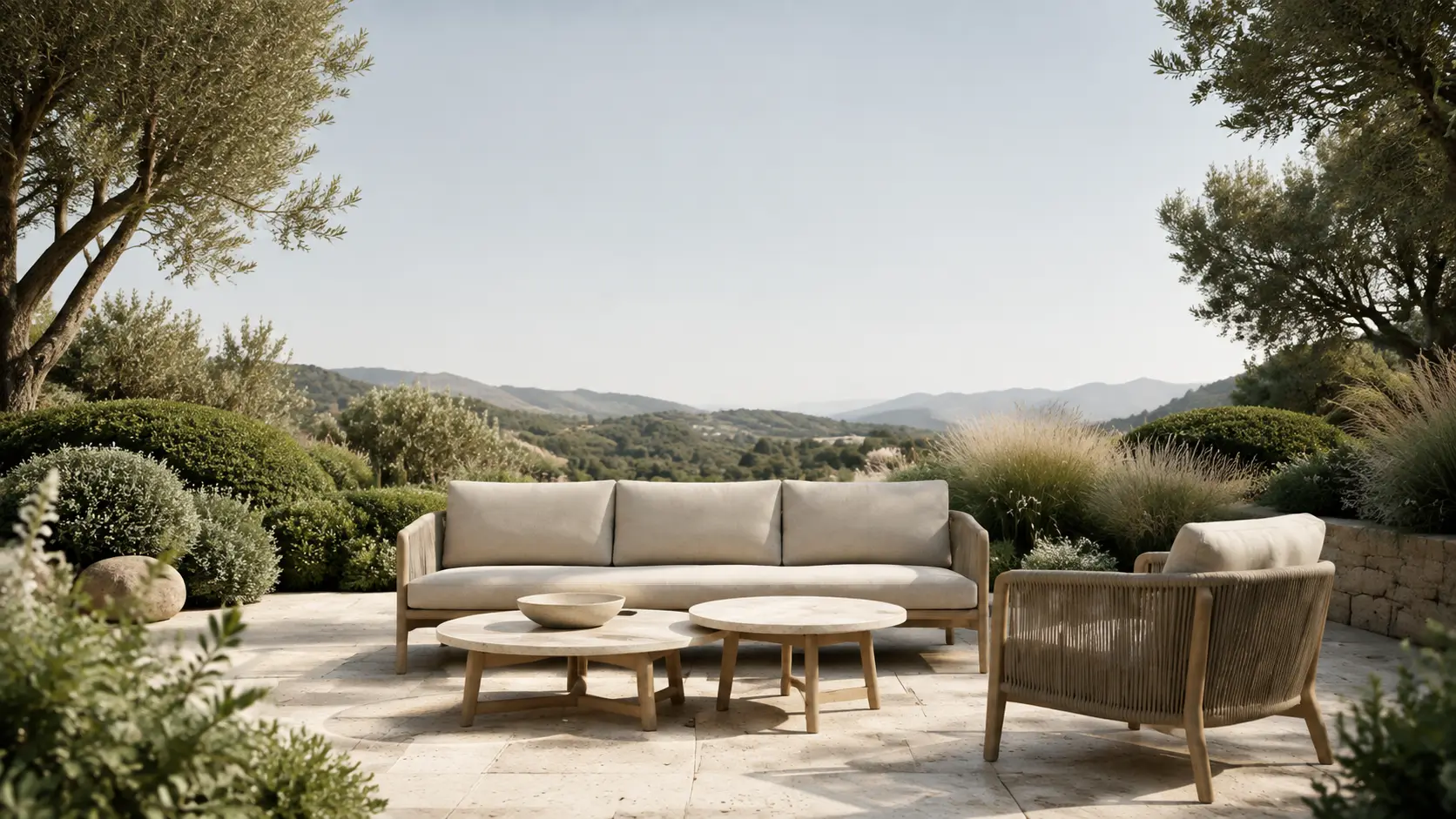 Teak outdoor lounge furniture in the selected garden composition